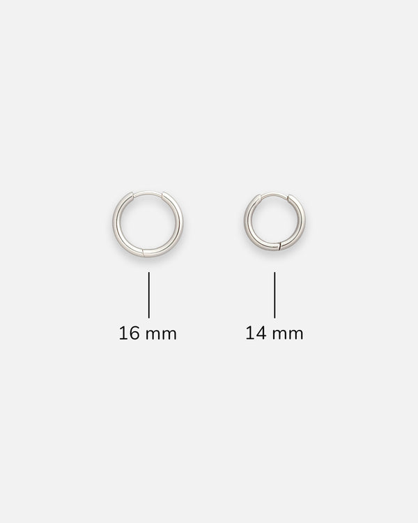 Creolen Ohrringe aus Edelstahl in silber. Basic Hoops Ohrringe von sweeps in 16 mm oder 14 mm Durchmesser.