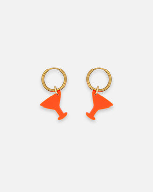 Creolen Ohrringe mit neon orangen Cocktailglas Anhänger aus Acrylglas von sweeps statement Schmuck.