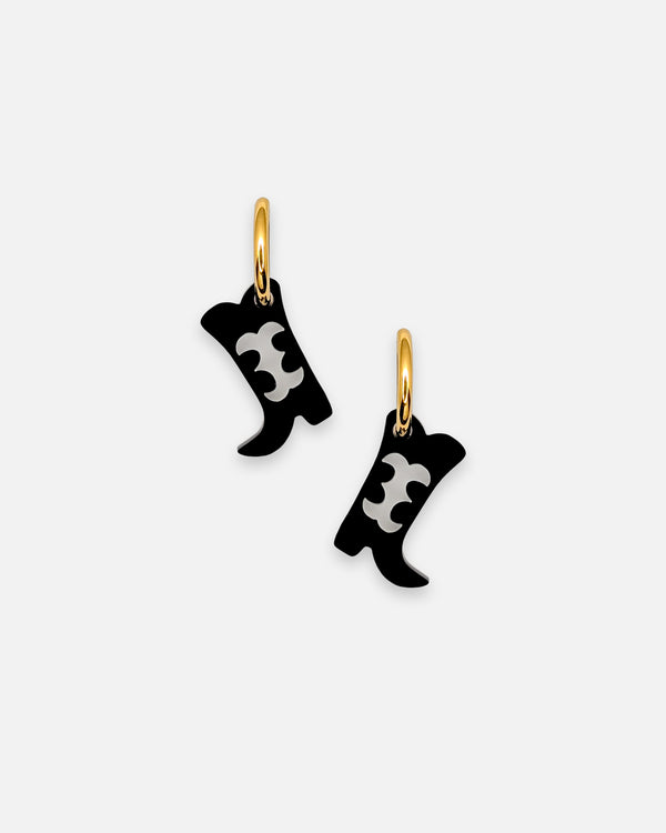 Cowboy Boots Ohrring Anhänger mit Edelstahl Creolen in gold.