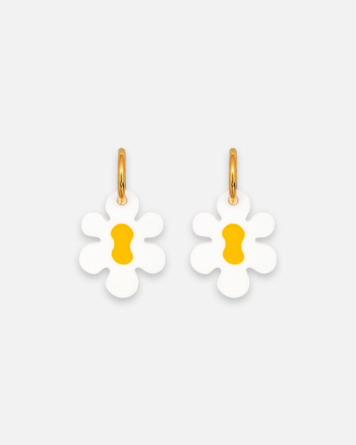 Große Daisy Ohrringe mit gelber Mitte aus Acrylglas und goldenen Edelstahl-Creolen