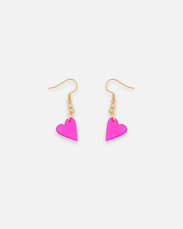 Pinke Herz Ohrhänger aus Fuchsia pinkem Acrylglas mit goldfarbenen Edelstahlhaken von sweeps