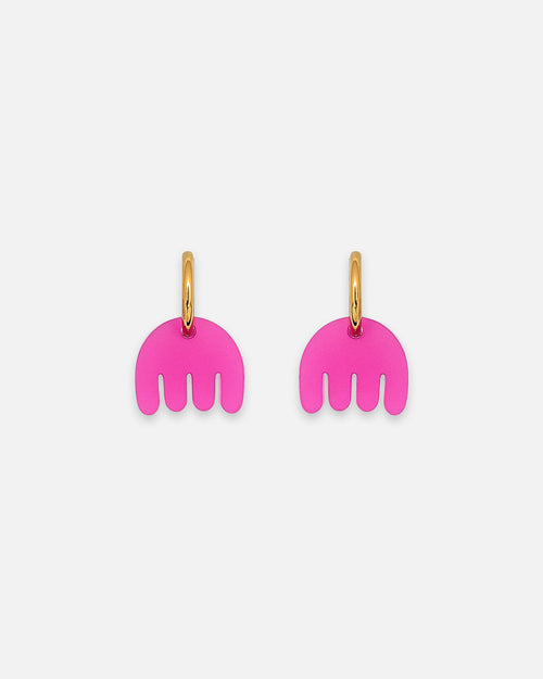 Goldene Creolen mit satinierten Fuchsia-Bogen-Anhängern