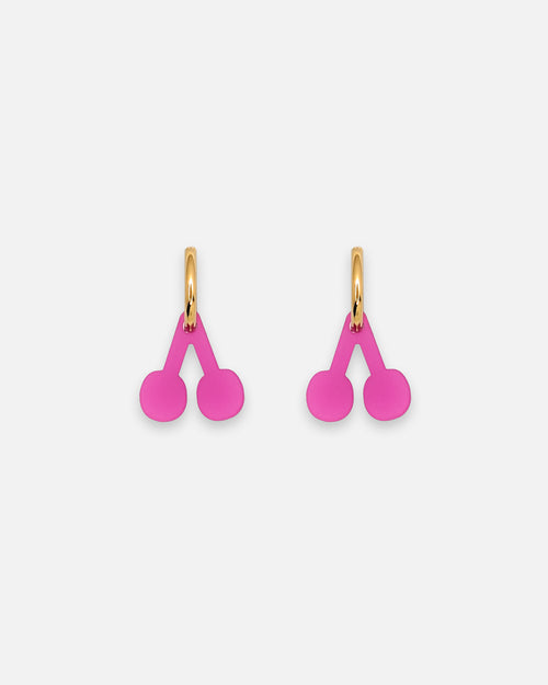 Kirschen Creolen aus Fuchsia Acryl – grafische Statement Ohrringe mit goldenen Edelstahl Hoops von sweeps